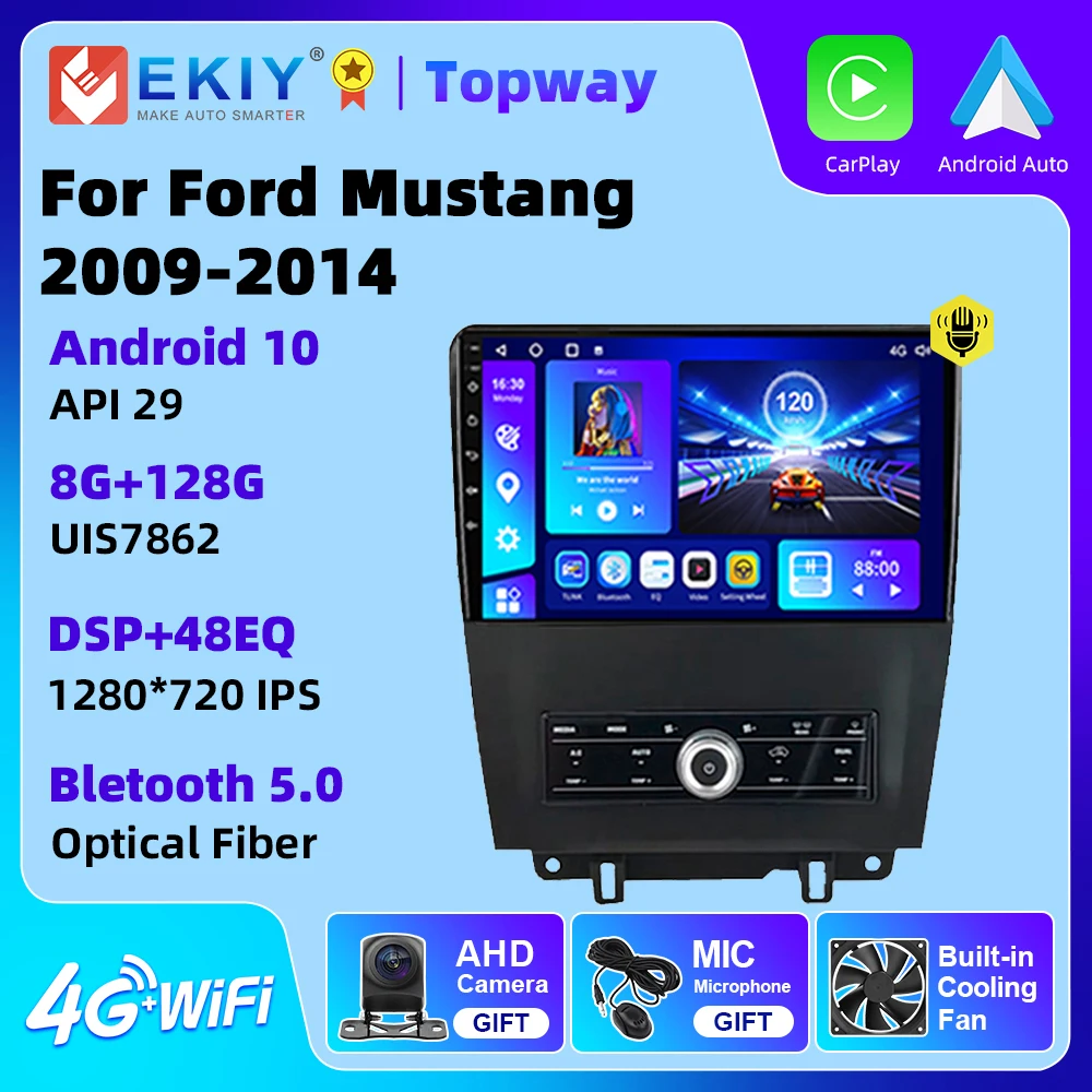 EKIY For Ford Mustang 2010 2011-2014 Android 10 Car Radio GPS Navigation 4G WIFI Carplay Android Auto Multimedia DVD Player