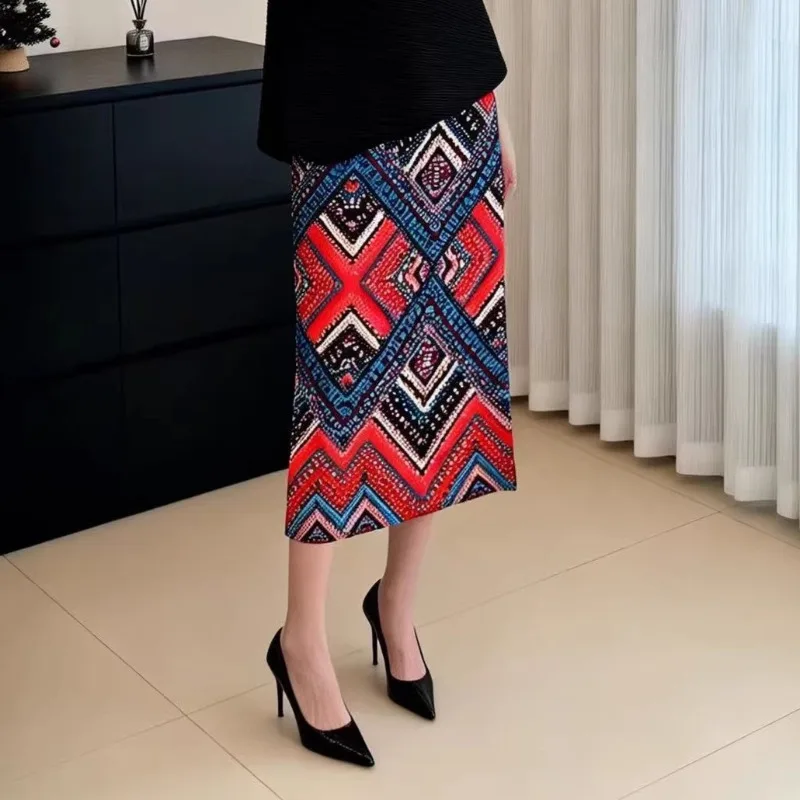 

Плиссированная юбка Miyake 2026: Новинка лета, пляжная, в стиле бохо, с цветочным принтом, средней длины, в стиле Miyake, стеганая, с принтом, полуюбка