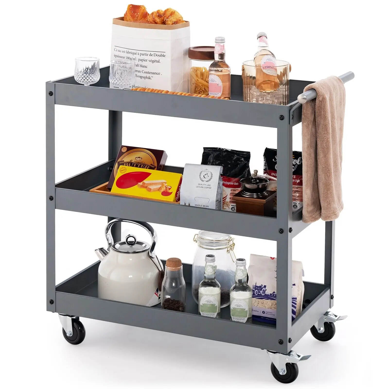 GOFLAME 3-Tier Commercial Utility Cart Dining Room Heavy Duty Service Cart