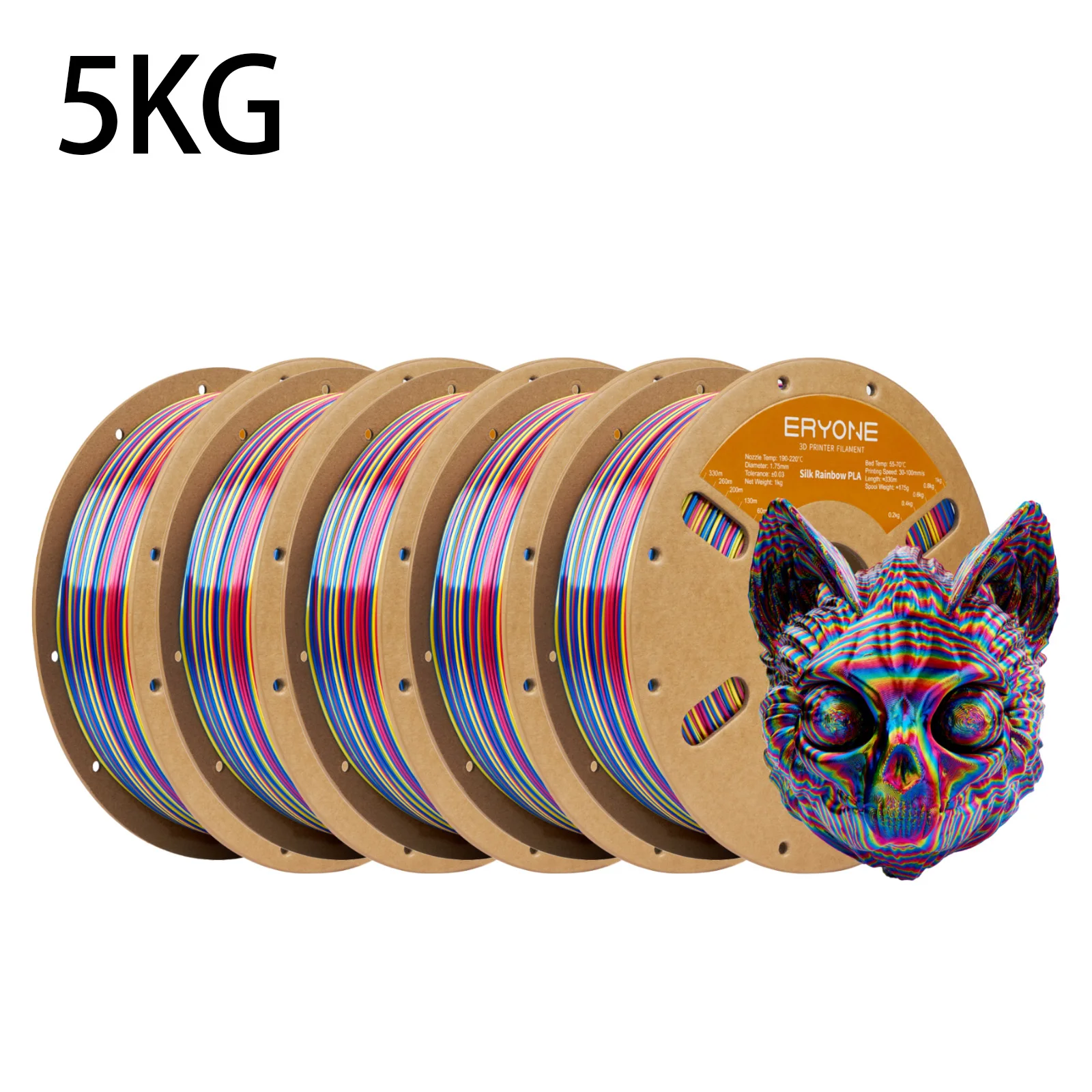ERYONE Neujahrs-Edition PLA Seide Dreifarbiges Regenbogen-Filament 1,75mm +/- 0,03mm, 1kg Spule (2,2LBS) 3D-Drucker Filament