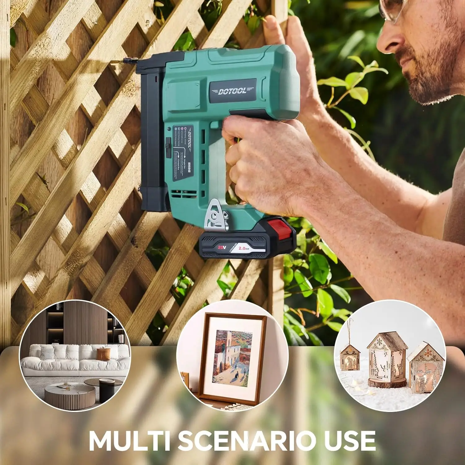 Battery-Powered Cordless Nail Gun, 2-in-1 Electric Brad Nailer with 1000pcs 18 Gauge Nails, 20V 2.0Ah Battery Included for Home Improvement & Woodworking