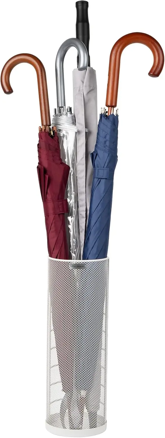 

Umbrella Stand, Walking Cane Rack, Wraping Paper Holder, Entryway, Metal Mesh, 5.5" L x 5.5" W x 15.75" H, White