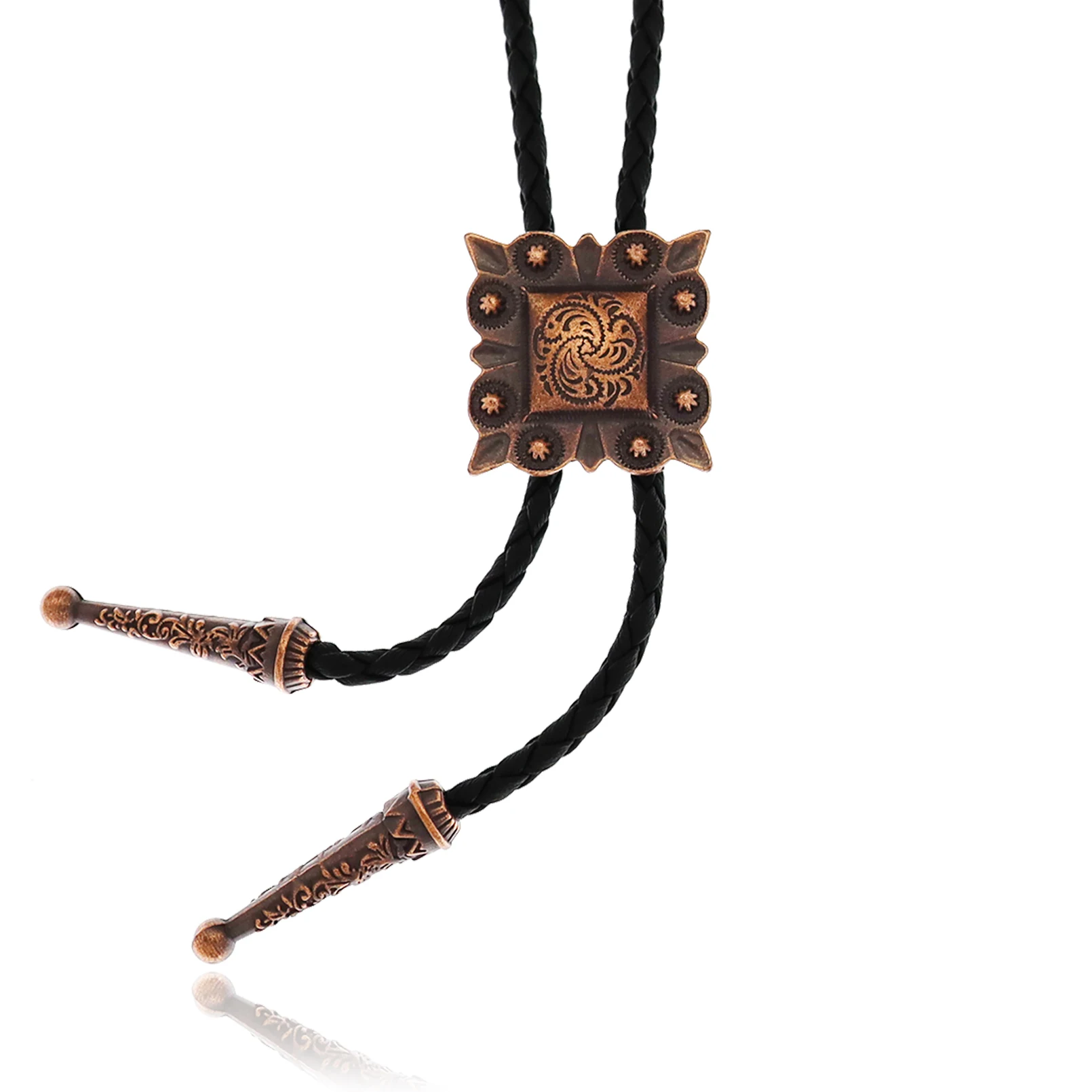 Bola Tie Cowgirl Accessories Vintage Patterned Carved Pendant Bolo Tie Western Cowboy Leather Necktie Men's Costume Accessory