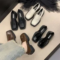 Vintage Thick-Soled Square Head Women's Shoes Spring Summer 2024 New Arrival White British Style Leather Small Shoes