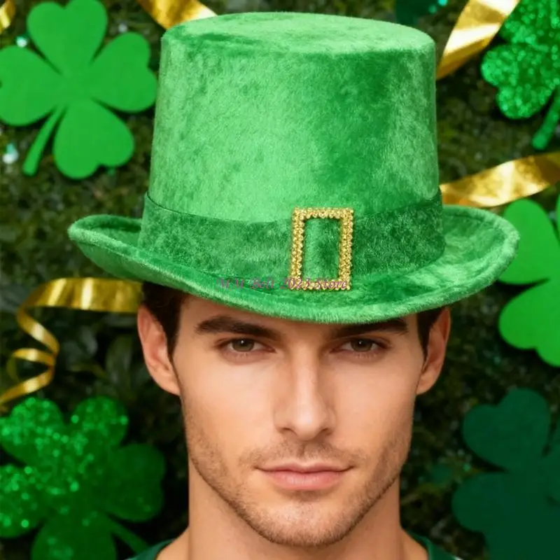49ME Cappello a cilindro verde Cosplay Cappello Homburg per uomo Donna Puntelli da indossare per le vacanze irlandesi