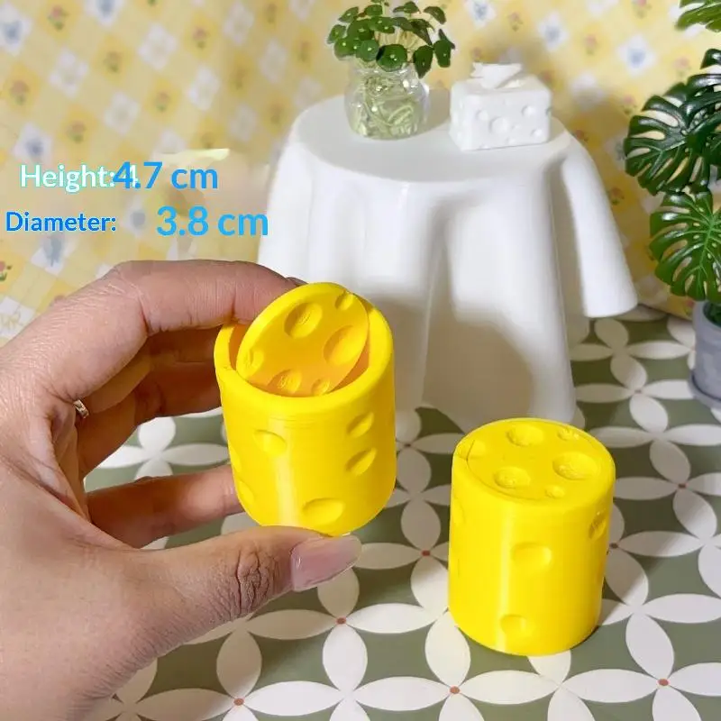 

1:12 Cheese Flip Lid Trash Can, Miniature Dollhouse Model with Working Hinge, Fun & Detailed Kitchen Scene Decor