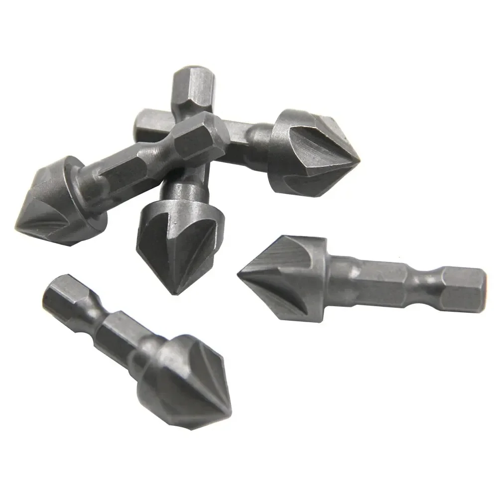 2pc Hexagonal Shank Five Blade Countersunk Drill 12.5mm 5pc Woodworking Hole Opener Spot Facer Deburring Drill Bit Set