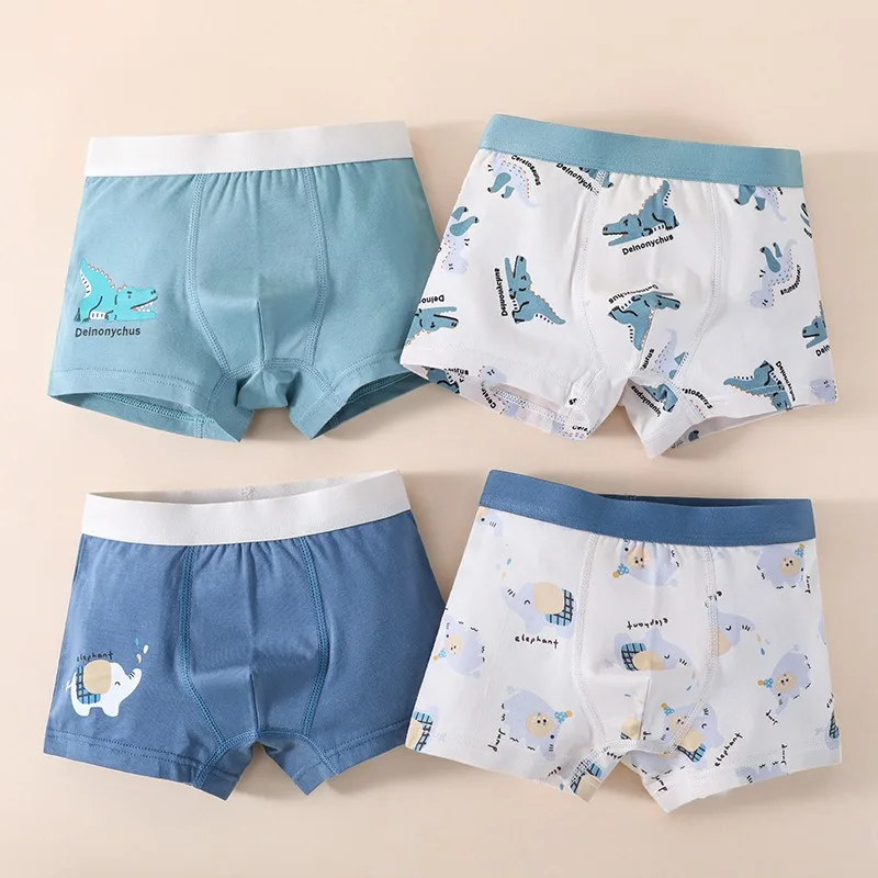 

Boys Cotton Soft Antibacterial Panties 4PCS Kid Cute Cartoon Print Knicker Baby Thin Breathable Briefs 3+y Young Child Underwear