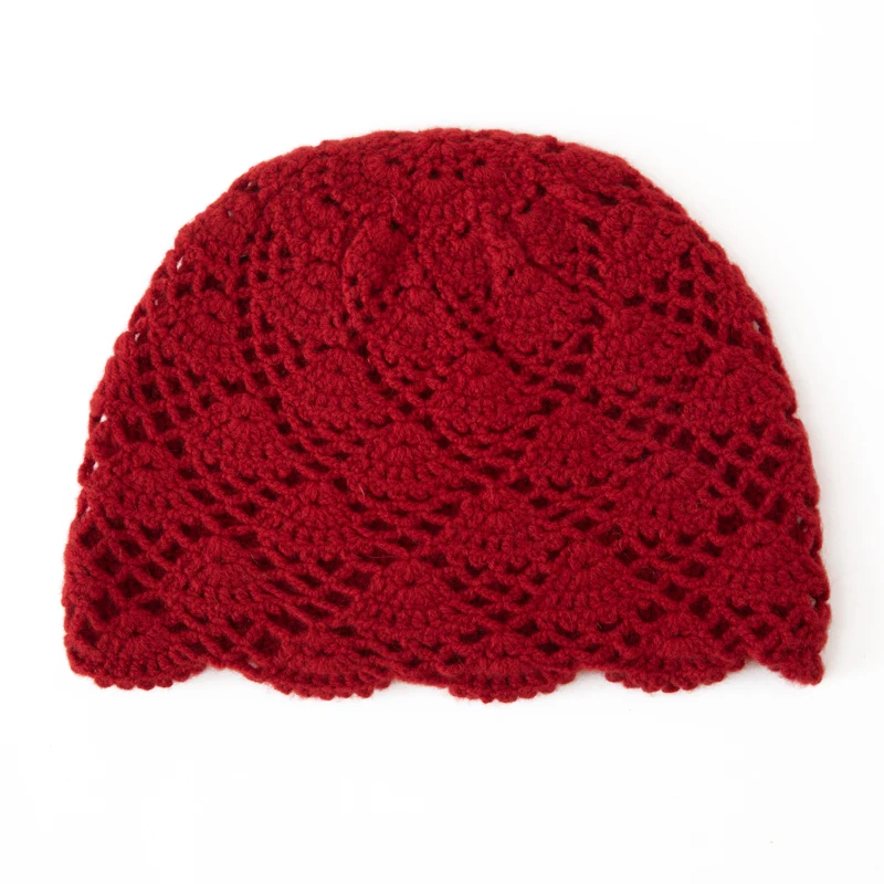 European and American Retro French Style 100% Cashmere Hat for Women Handmade Crochet Hat Hollow Out Turban Hat Knitted Hat