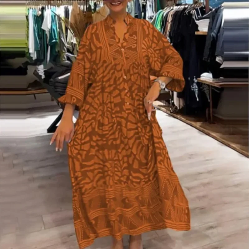 Elegante Frauen V-ausschnitt Blumen Druck Party Kleid Mode Langarm Hohe Taille Kleider Neue Casual Boho Plissee Maxi Kleid Vestidos