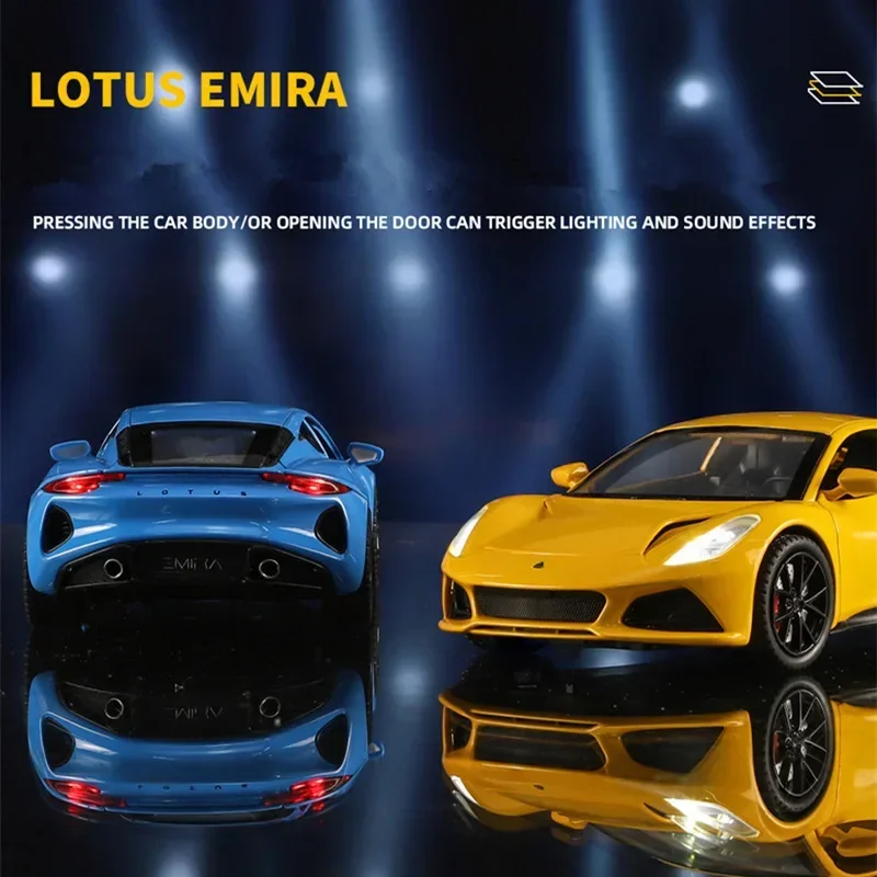 1:24 Lotus Emira Evija Alloy Sports Car Model Diecasts Metal Racing Car Vehicles Model Simulation Sound Light Collection KidsToy