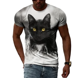 Summer New Animal Cat Pattern 3D T-shirt Hip Hop Trend Personality Fashion Round Neck Top Casual Street Element Short Sleeve Tee