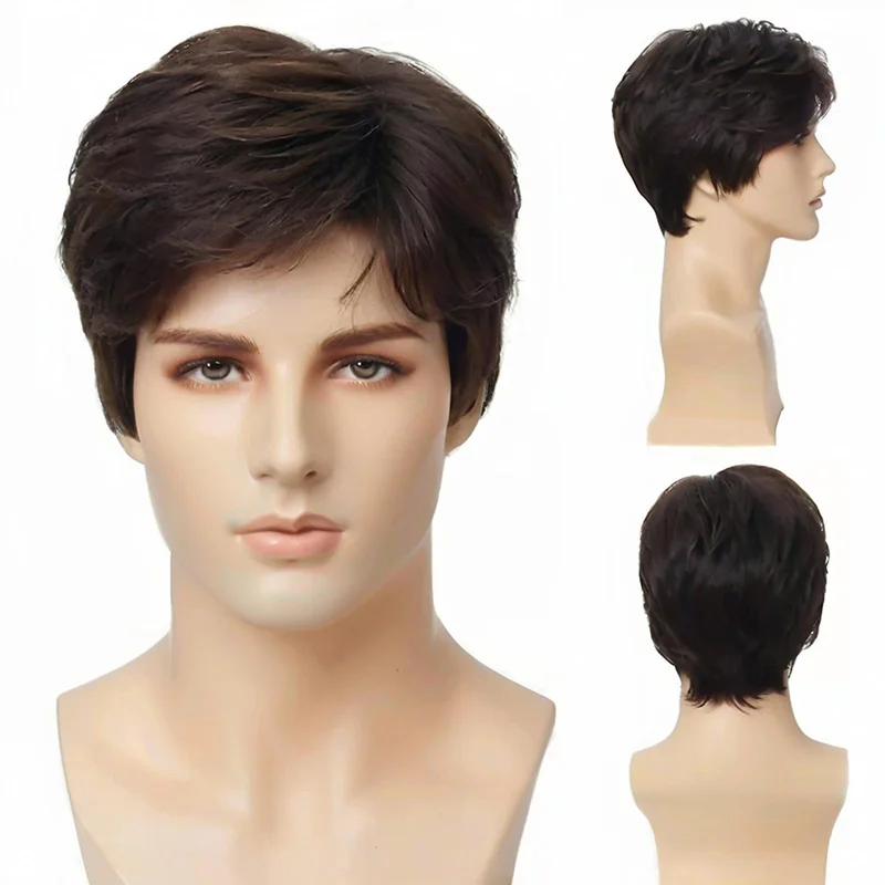Cocktail Party Man Suit Match Short Straight Hair Concert Dress Up Flyaway Hair Straight Bangs Wig Man Daily Ear Length Hair