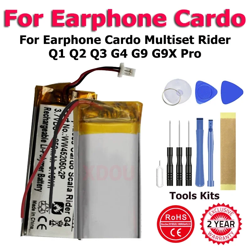 

XDOU New WW452050-2P WW452050PL H452050 Battery For Earphone Cardo Multiset Rider Q1 Q2 Q3 G4 G9 G9X Pro + Kit Tools