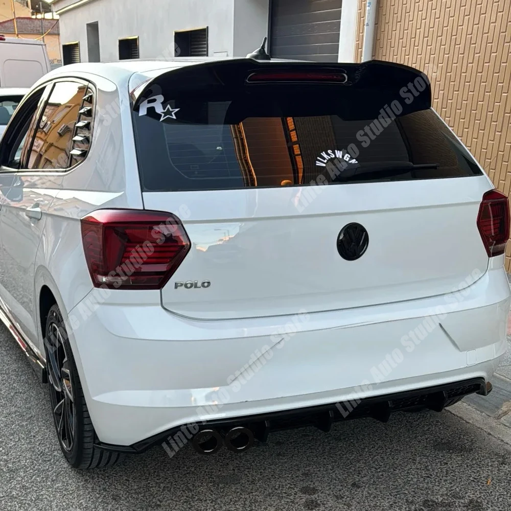 

Для Volkswagen Polo AW MK6 TSI TGI MPI 2017-2021: Глянцевый черный задний бампер, диффузор, накладка-сплиттер, защита, тюнинг