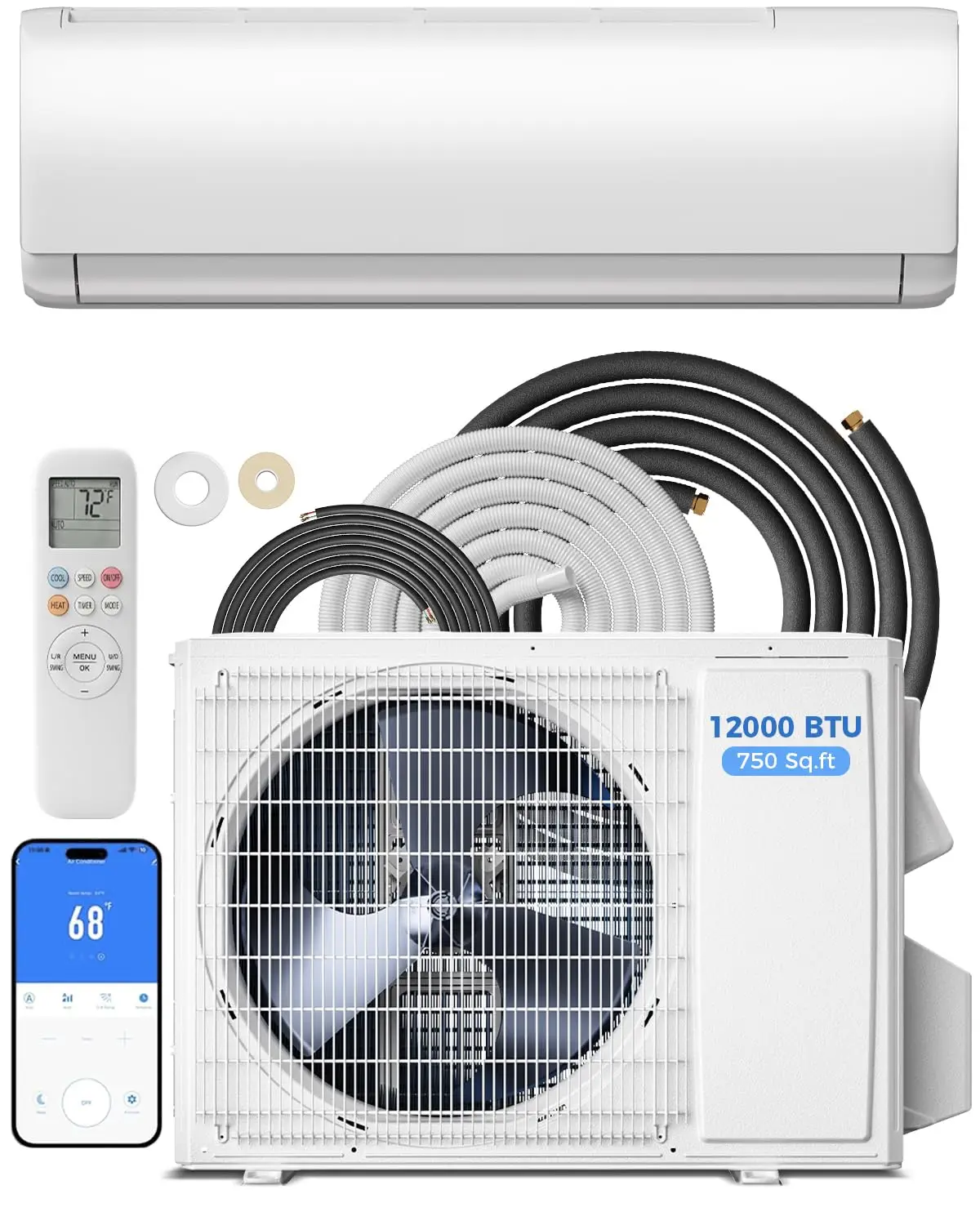 12000 BTU Mini Split AC and Heating System - 22 SEER2 Energy Efficient
