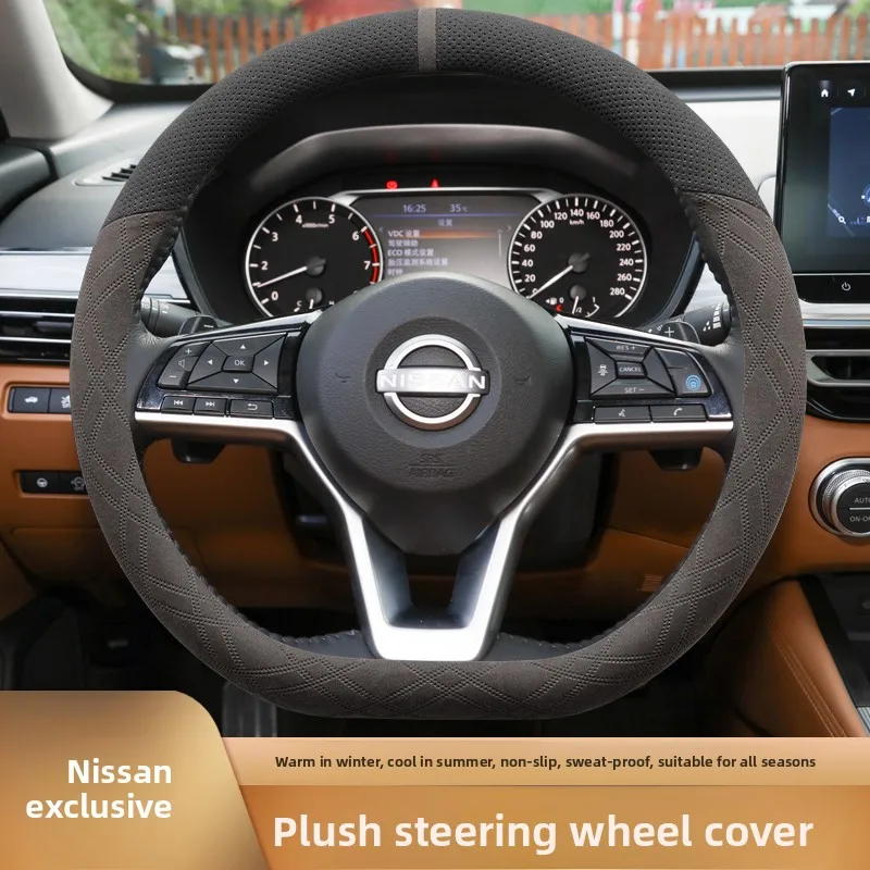 

Leather Car Steering Wheel Cover for Nissan Patrol J12 Altima Rogue Xtrail Kicks Juke Qashqai Versa 2024 2025 2026 Accessories