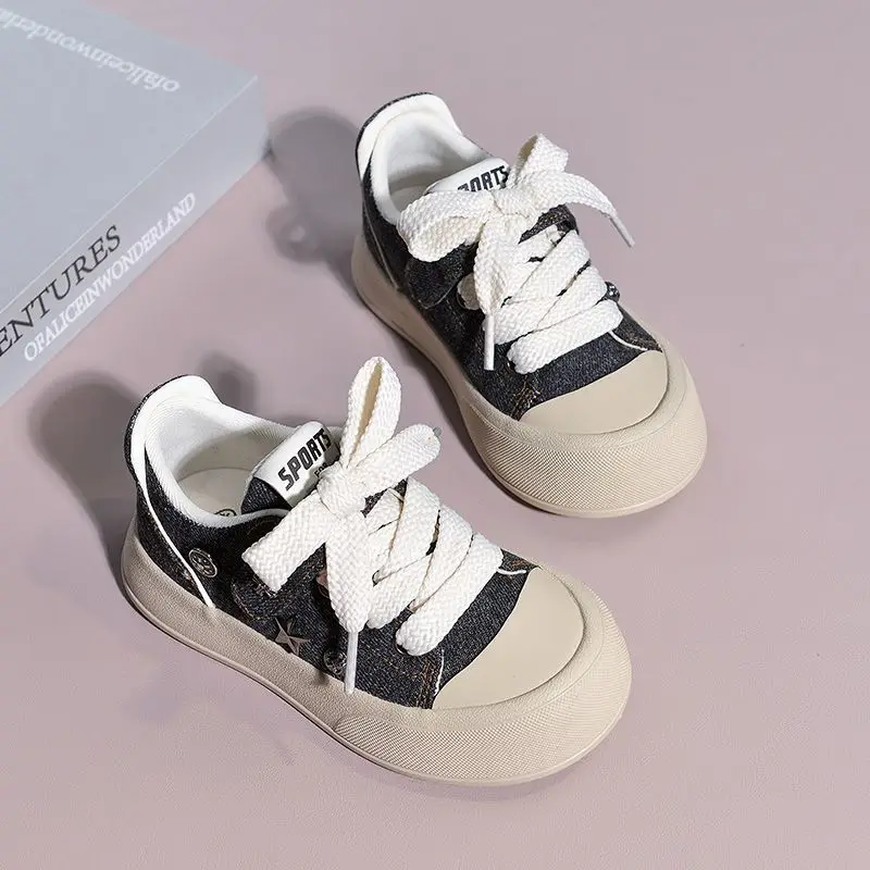 

Spring 2026 Kids Low Top Canvas Sneakers Rivet Denim Style Breathable Unisex Shoes for Boys Girls Trendy Casual Footwear​