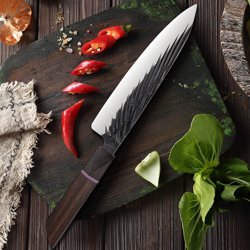 Cuchillo de Chef japonés de 8 pulgadas, cuchillo de cocina de acero inoxidable con alto contenido de carbono, cuchillo afilado para cortar verduras y carne, mango de ébano