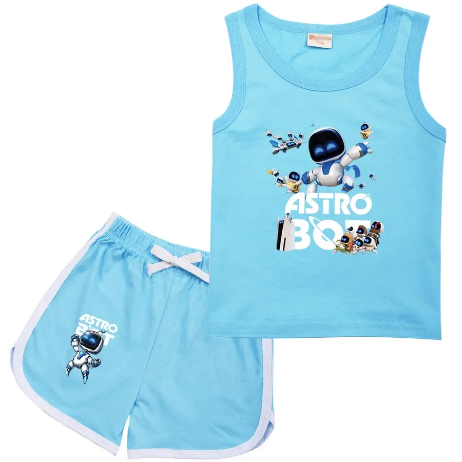 Pose Game Astro Bot T Shirt Kids 100% Cotton Comic T-Shirt Shorts 2pcs Sets Boys O Neck Sleeveless Tees Toddler Girls Outfits