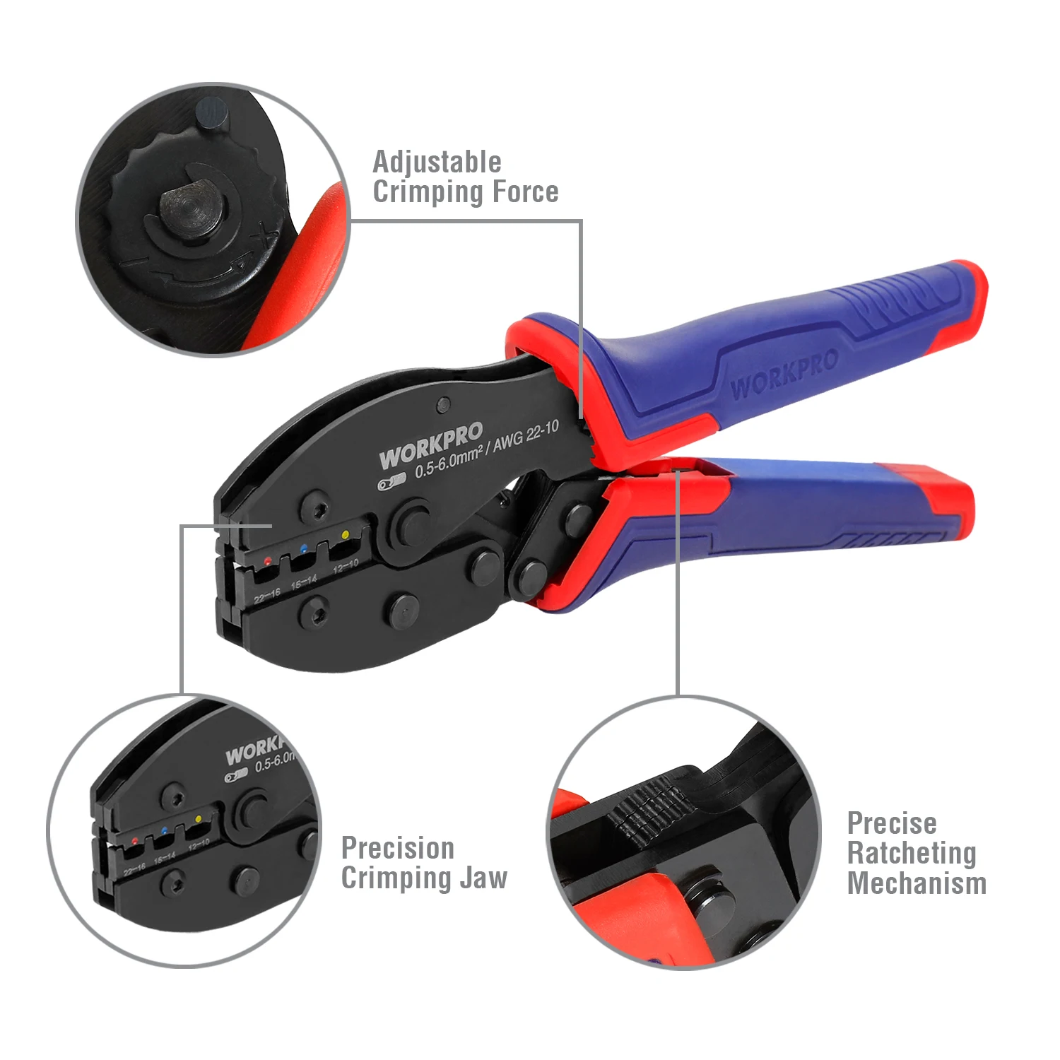 WORKPRO Ratchet Crimping Pliers Set Tool Kit Terminals Interchangeable Dies Crimp Wire Pliers Push Connectors Household Kit