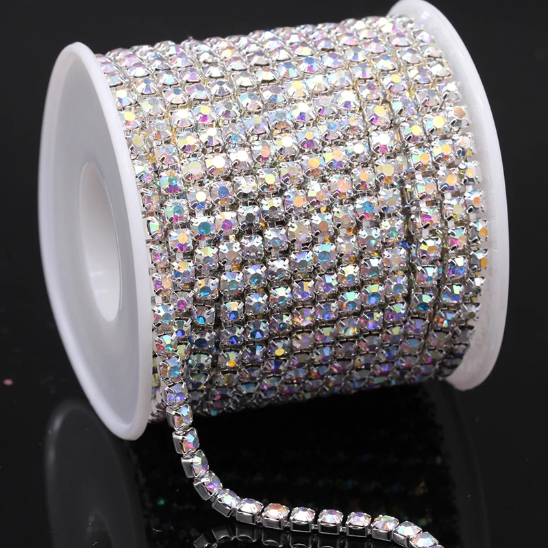 10Yards/lot ss6-ss18 AB Crystal rhinestone chain Cup chain glue on sew on rhinestones trims for DIY garment ornament accessories