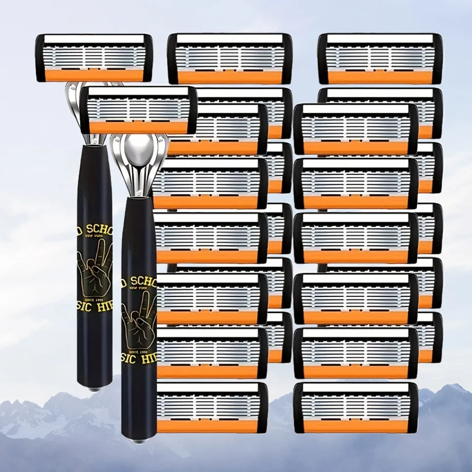 Shaving razor 6-layer men's shaver, stainless steel shaver, classic manual shaver washable and replaceable blade High Quality