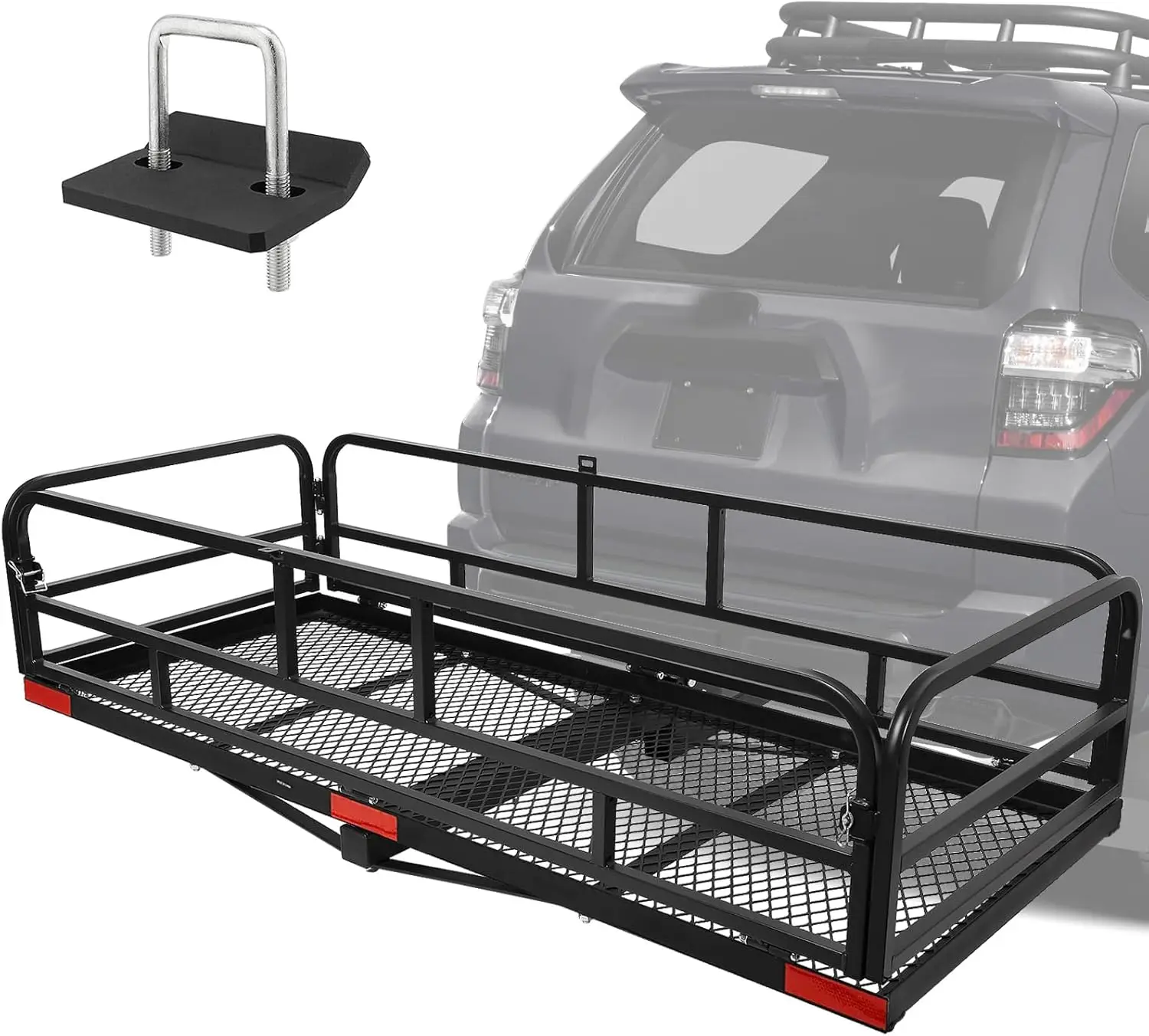 60 x 24 x 14 Inch Folding Hitch Mount Cargo Carrier with High Side Rails for RV Truck SUV Van, 500 lbs. Capacity, 2