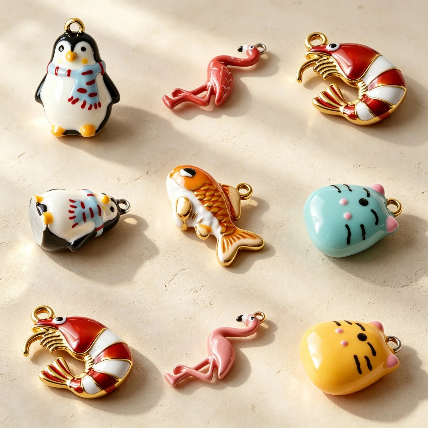 NEW 5PCS Cute Enamel Animal Series Stainless Steel Charms Cat Heads Penguin Flamingo Lobster Pendant For DIY Jewelry Accessories