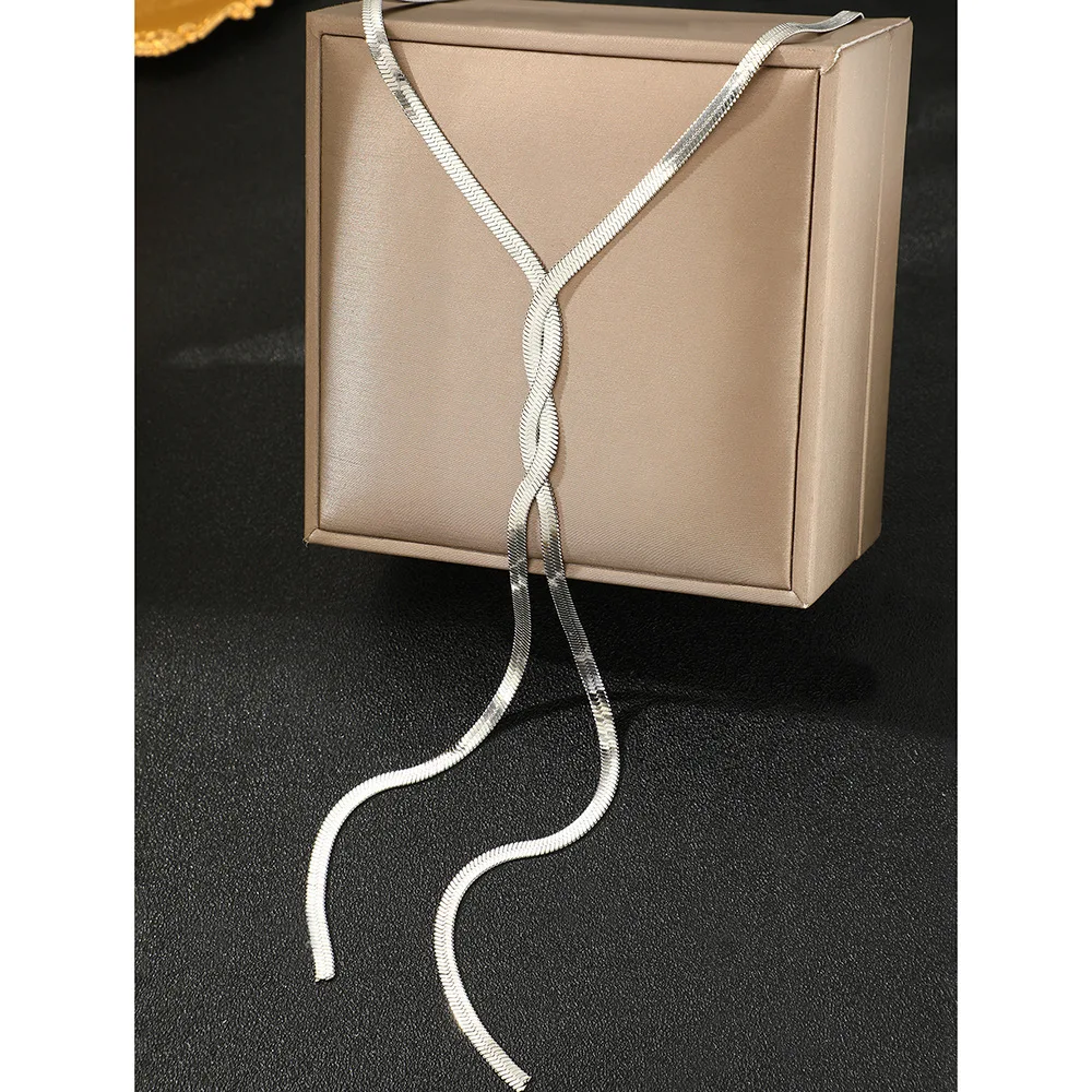 Hip Hop Kpop Adjustable Flat Snake Long Chain Necklace for Women Wed Temperament Weave Link Choker Chest Neck Jewelry Gift