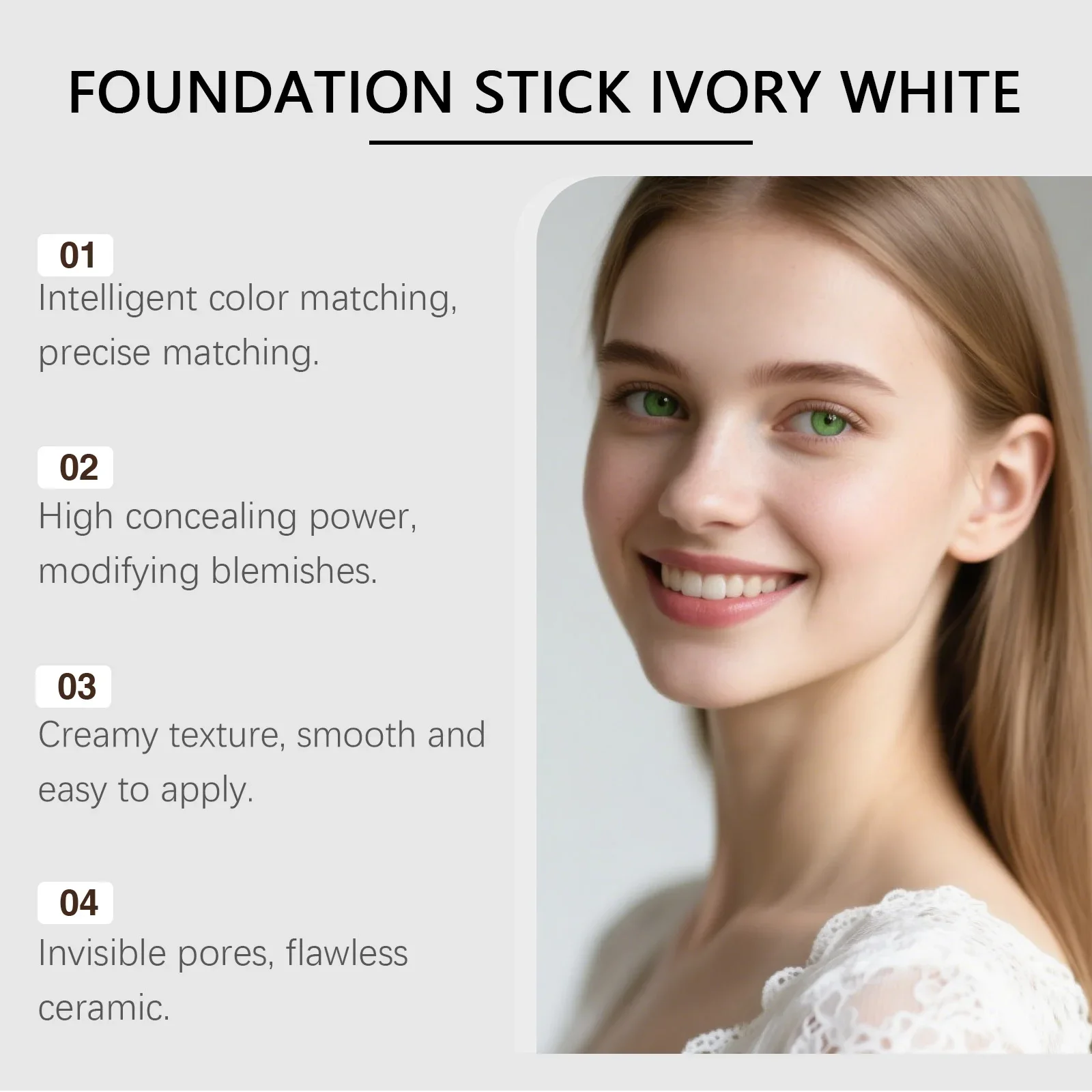 2IN1 Foundation Stick Double Head with Brush 3 Colors Matte Concealer Lightweight Moisturizing Brighten Face Base Natural Finish
