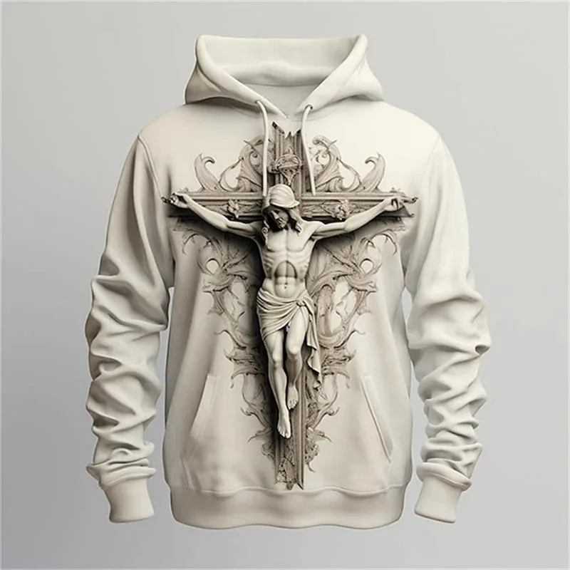 

2025 Retro Jesus Cross 3D Printed Hoodie Men's and Women's Fashion Casual Sportswear Oversized Sportswear Clothing