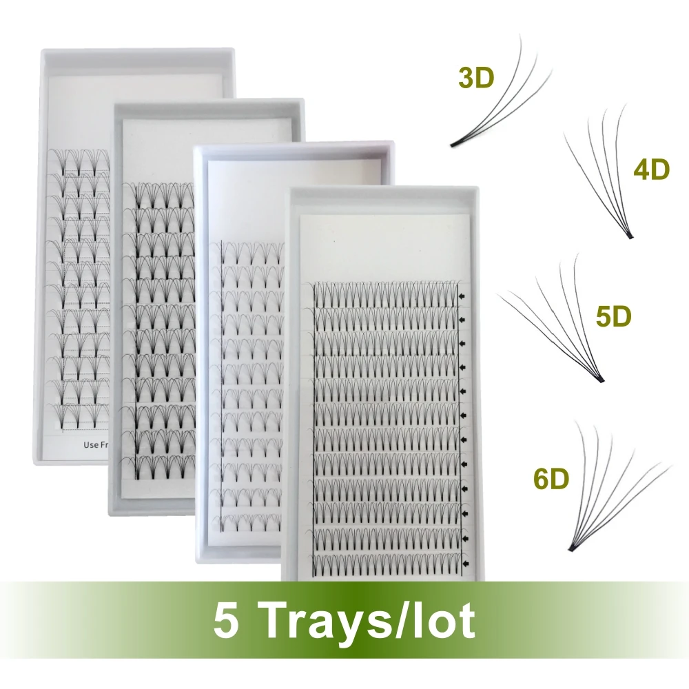 Premade Fans 3D 4D 5D 6D Short Stem Eyelashes 5 Trays/lot 3D Volume Eyelash Extensions Natural Soft Makeup Individual Eye Lashes