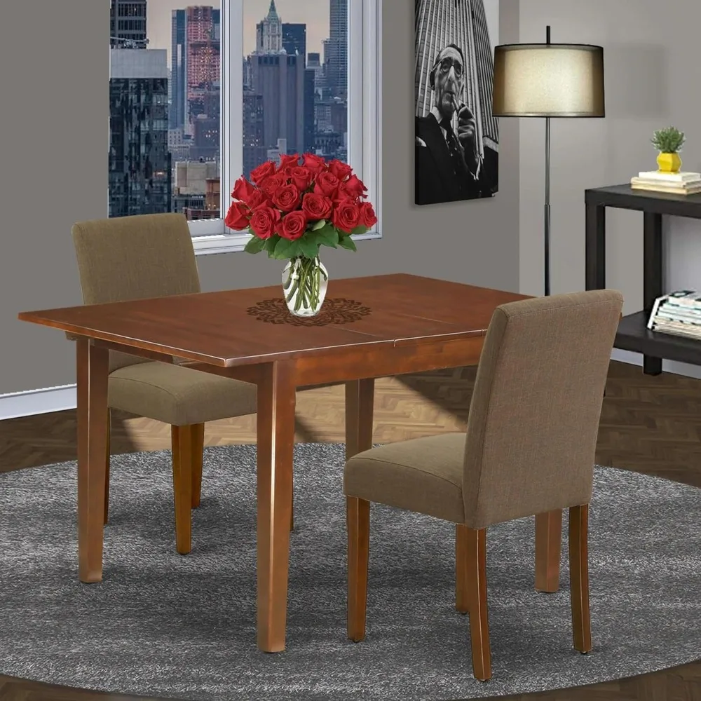 3-Piece Dining Set with Rectangular Table and Butterfly Leaf Extension, 2 Chairs - Modern Kitchen Furniture