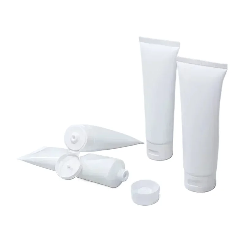 

100 шт., 10-100 мл, пустые многоразовые прозрачные пластиковые мягкие тюбики с откидной крышкой, дорожные флаконы для хранения лица, прозрачные туалетные принадлежности