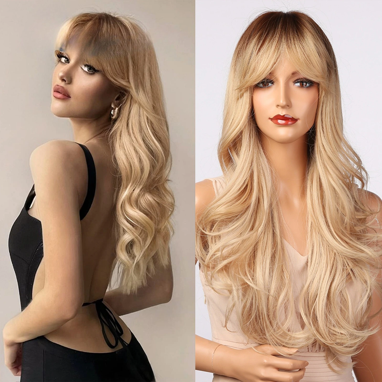 

Wig hot-selling bangs women Wig full hood mechanism chemical fiber blonde synthetic long curly hair