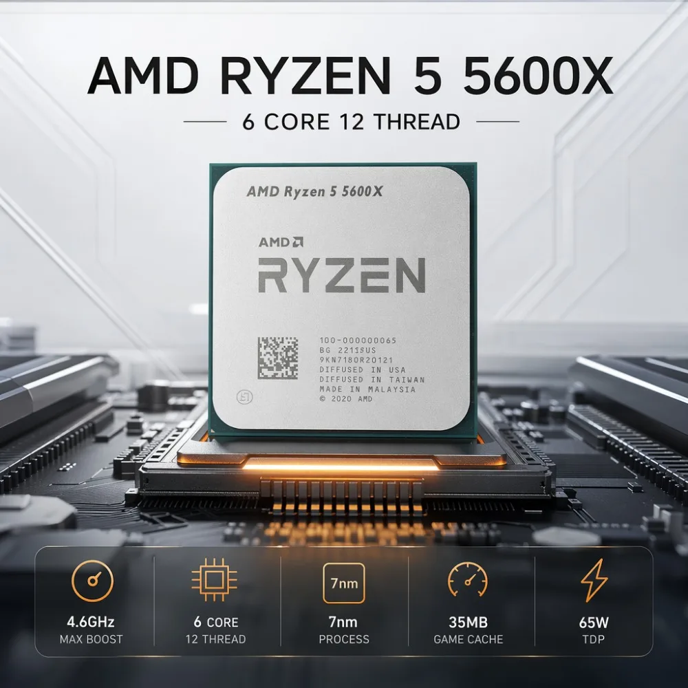 Socket AM4 Desktop CPU Ryzen 5 5600X 6 Core 12 Thread 105W TDP Unlocked Overclock Gaming Chip Without Package