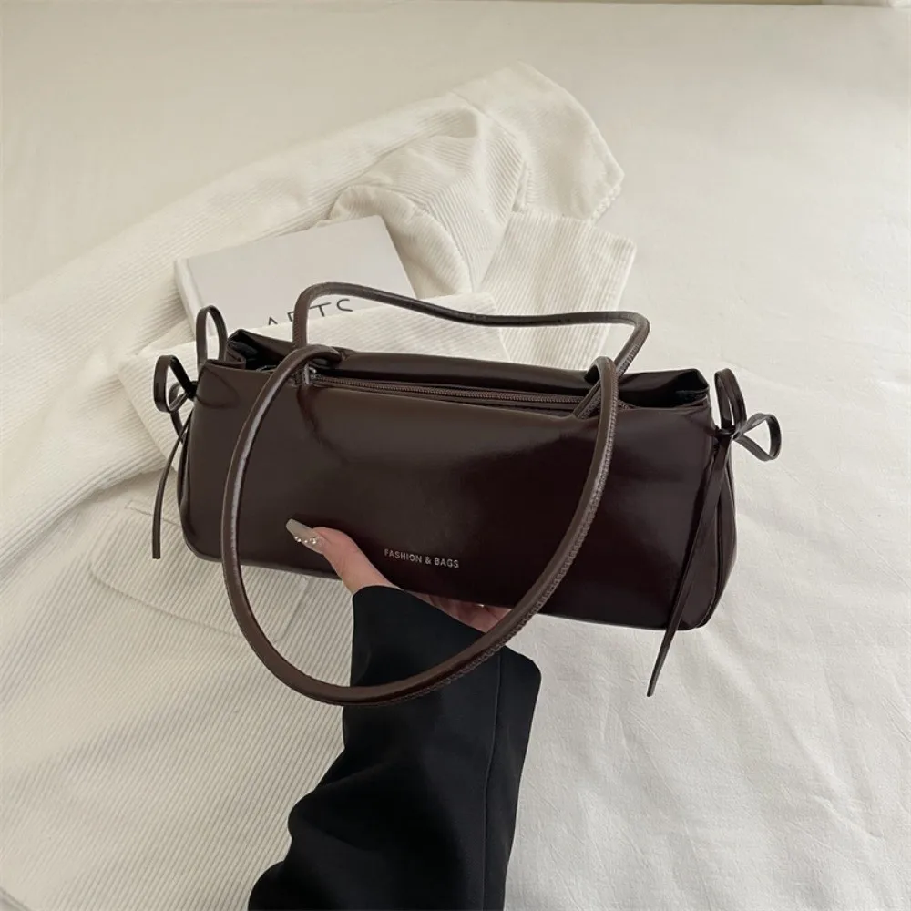 New Solid Color Women's Handbag Soft Pu with Knot Shoulder Bag Underarm Bag