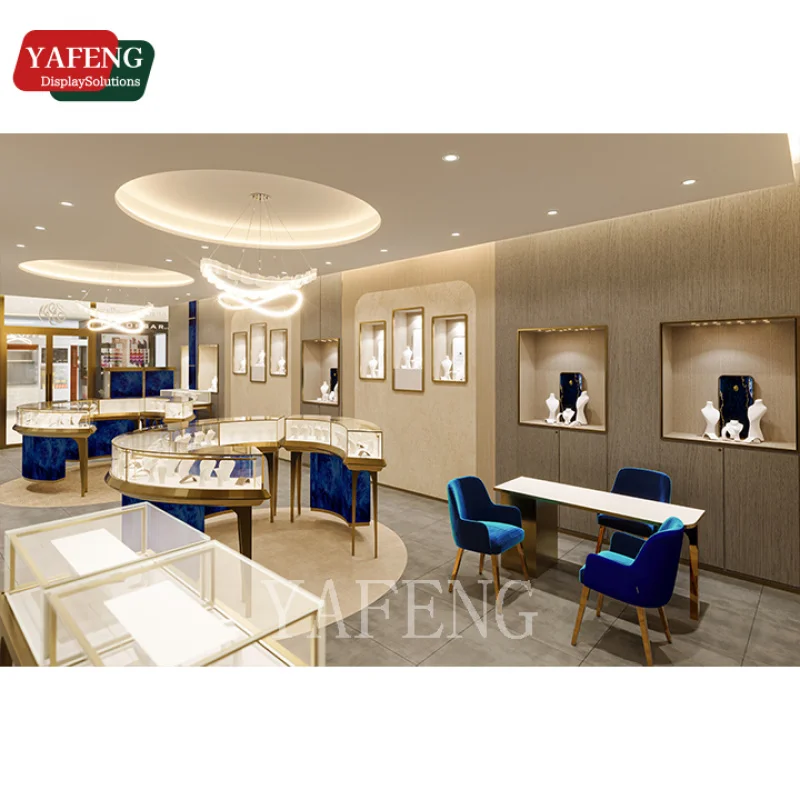 custom.Luxury Customized Glass Jewelry Counter Plated Store Showcase Display with LED Lighting Shopping Mall Jewelry