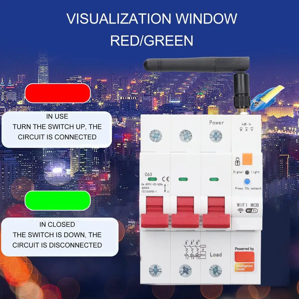 Remote Control Smart Circuit Breaker 3P 63A Voice Switch Timer Prepaid RS485 Leakage Protection