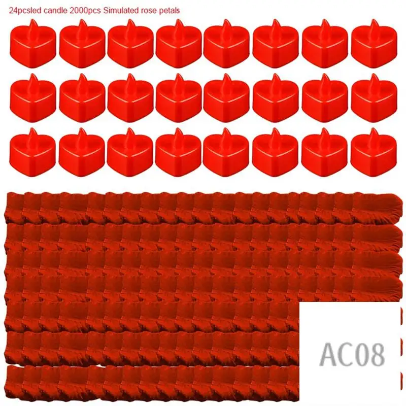 

Valentines Day Romantic Night For Her Kit 24 Pcs Flameless Romantic LED Candles With 2000 Pcs Artificial Rose Petals Set B-AC08