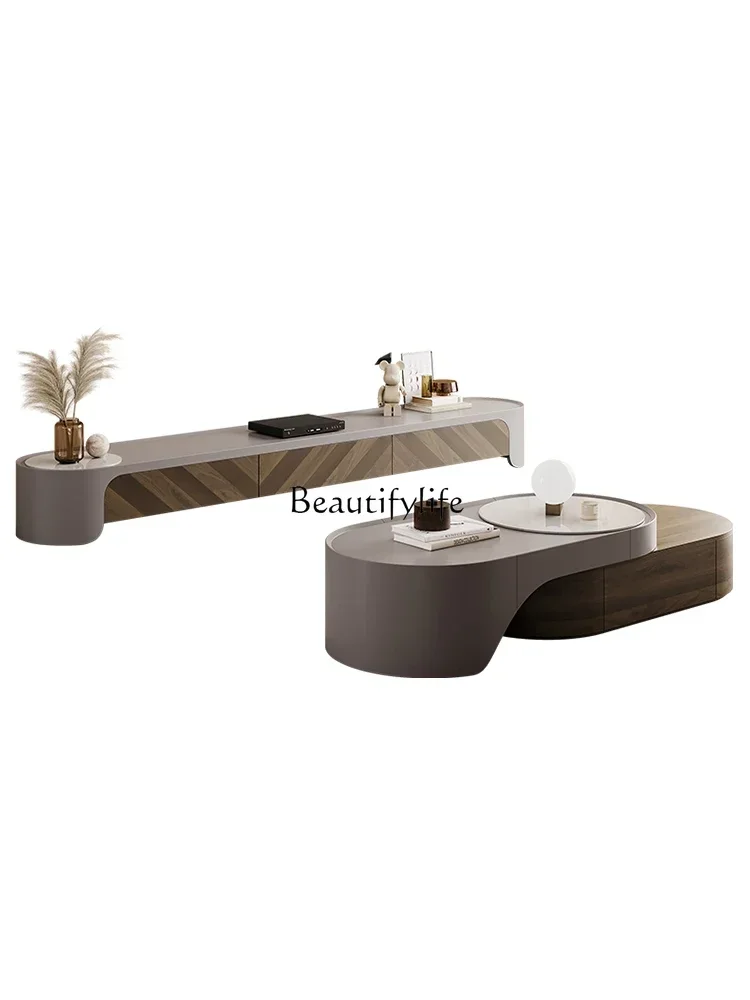 x4 Light luxury coffee table TV cabinet Modern simple high-end sense retractable coffee table combination
