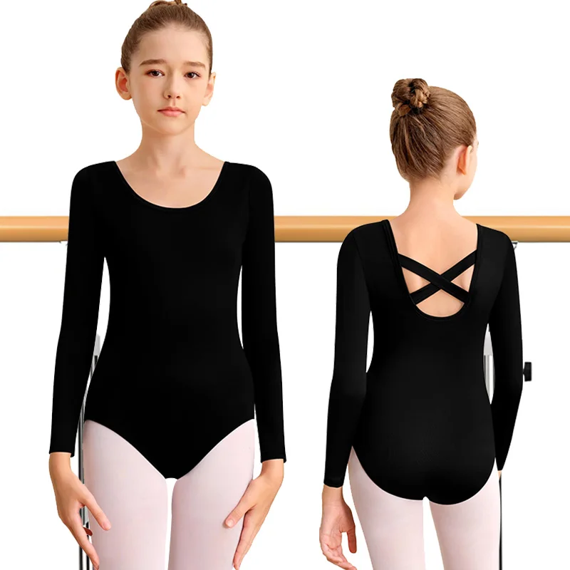 

Базовые трико для балета и танцев с длинными рукавами для девочек, топы для гимнастики и танцев с перекрещивающимися бретелями и мягкой подкладкой
