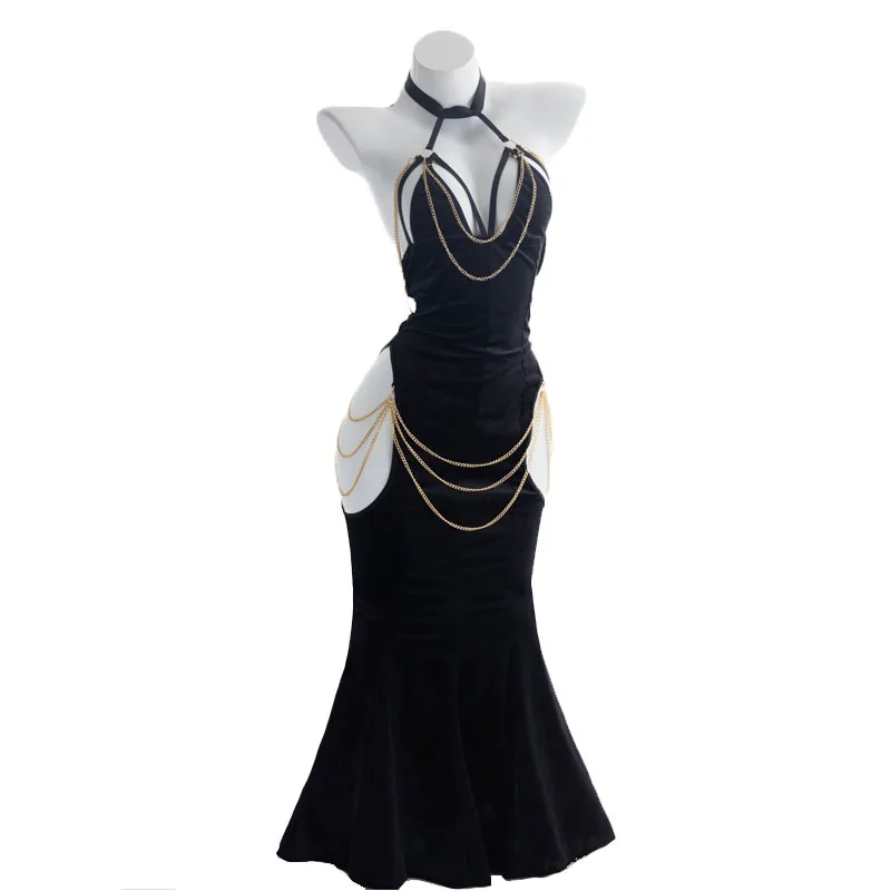 

Overlord Albedo Cosplay Costume Women Sexy Hollow Out Chain Evening Party Dress Gothic Witch Dress Halloween Carnival Clothes
