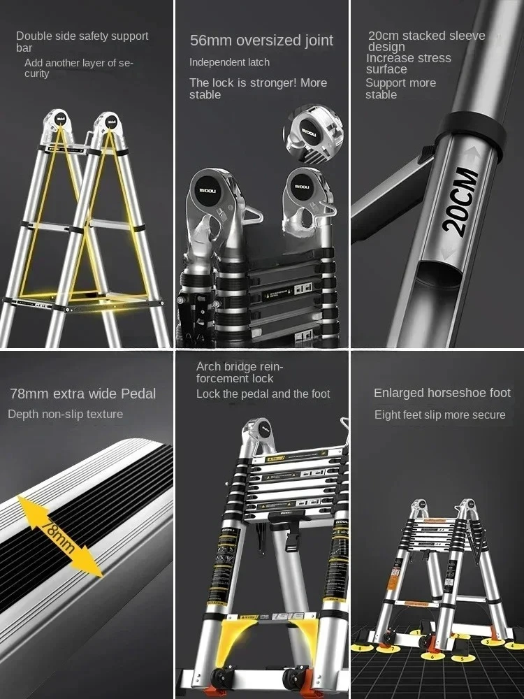 v1  tread telescopic ladder herringbone ladder aluminum alloy thickened folding household lift stairs