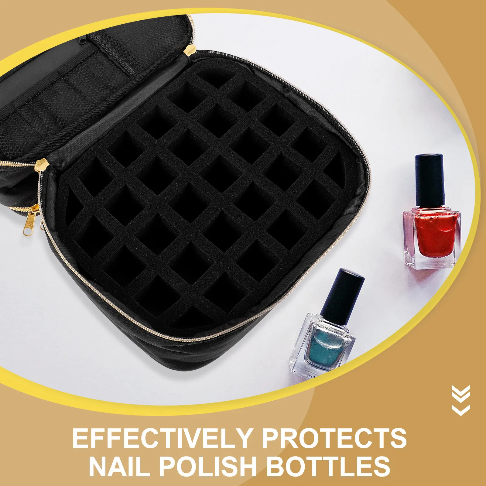 

Double-Layer Portable Nail Polish Organizer Bag for Up to 30 Bottles Moisture-Proof Sturdy Nylon Sponge Metal Storage Case