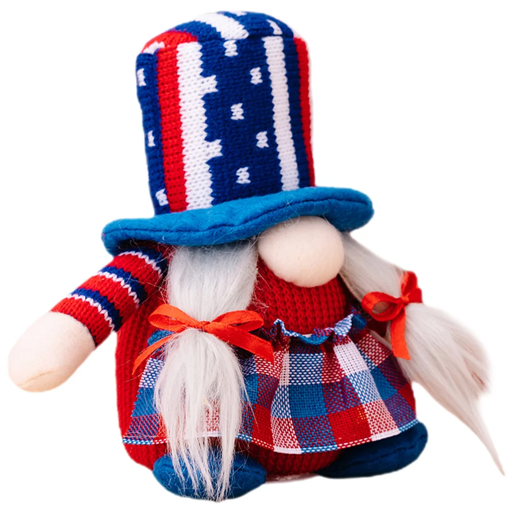

Lighted Patriotic Gnome Decor Adorable Knitted Independence Day Decoration Creative 4th of July Party Favor Gift Ornament