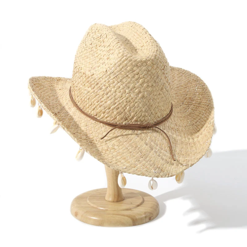 2025 Fashiona Straw Hat For Women Shell Decorated Beach Hats Summer Ooutdoor Sun Wide Brim Cowboy Hats Wholesale