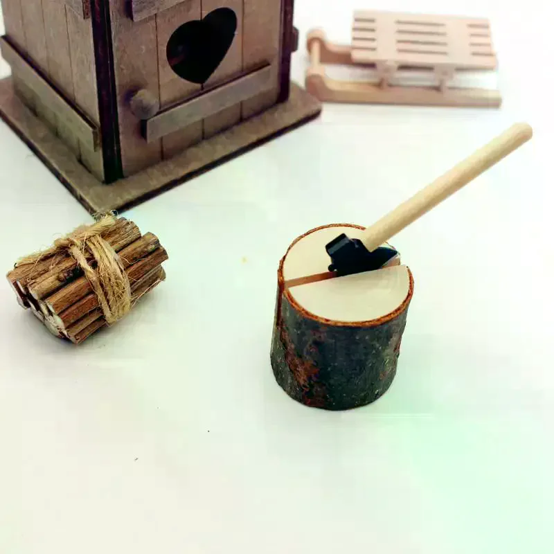1/3Pcs New Fashion 1:12 Dollhouse Simulation Miniature Field Chicken Nest Axe Woodcutting Countryside Toilet Decoration