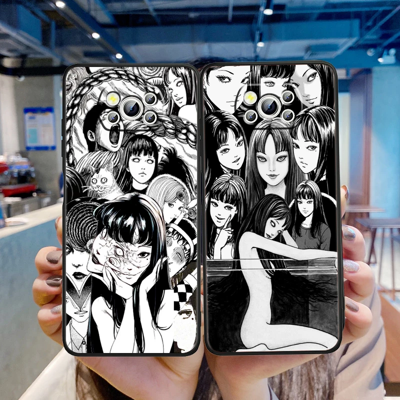 Tomie Kawakami Junji Ito Art For Xiaomi Mi Poco F5 F4 F3 X6 X5 X4 X3 M6 M5 M5S M4 M3 C65 Pro GT NFC 5G Black Soft Phone Case